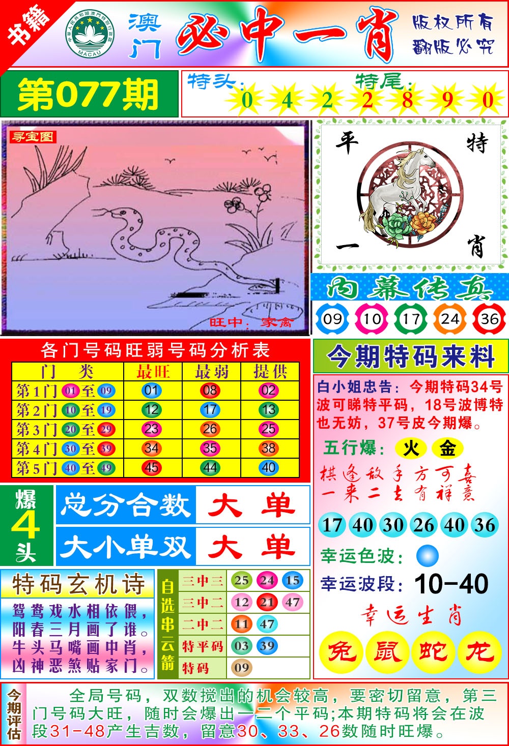 077期澳门玄机一特[图]